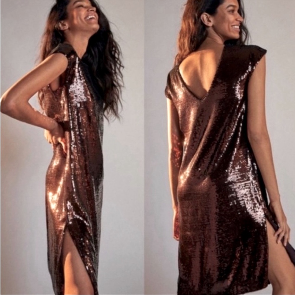 Anthropologie Wine Sequins Dress Sz Large